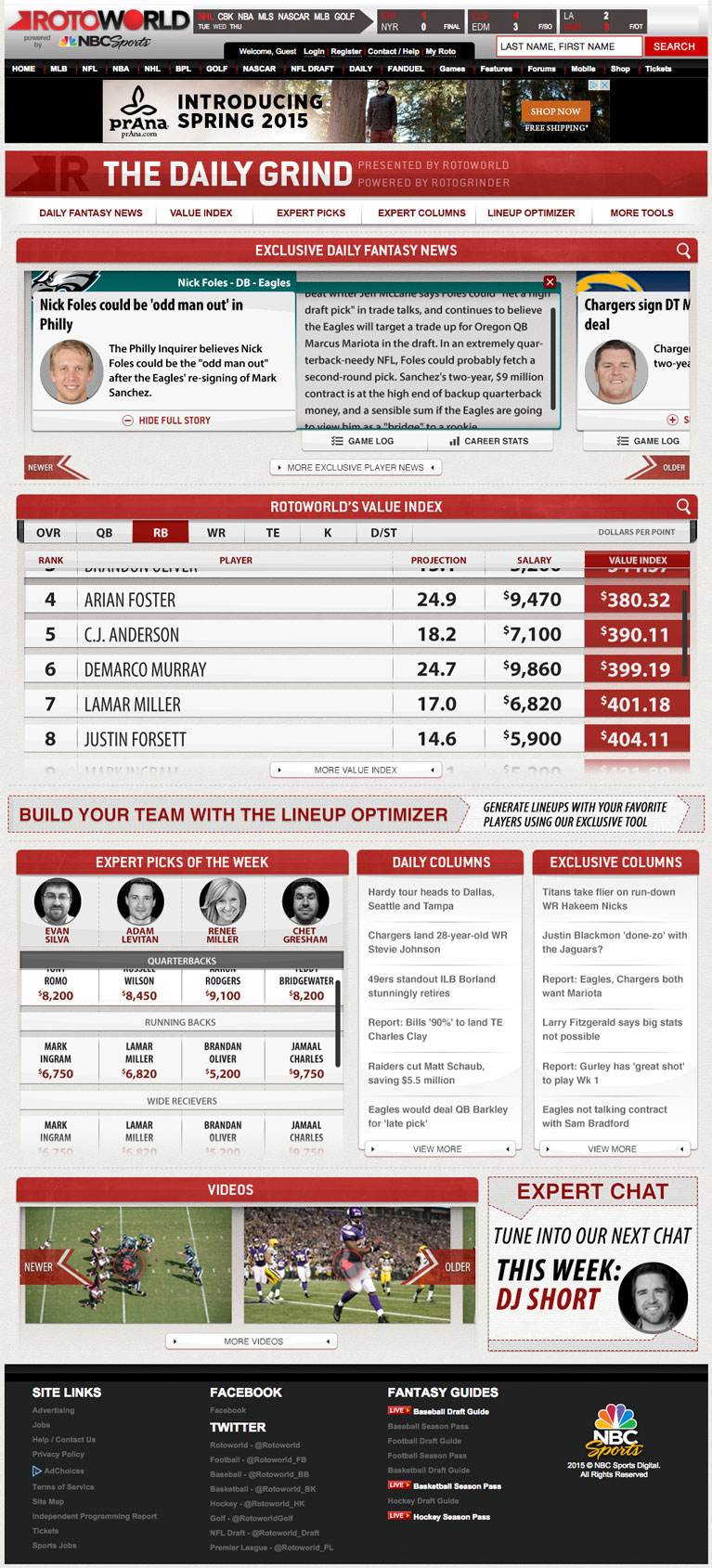 Rotoworld Daily Fantasy Dashboards