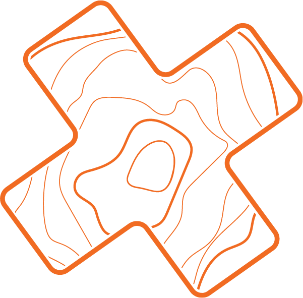 Orange Xtopo Logo: An X outline with topographic representative lines within.